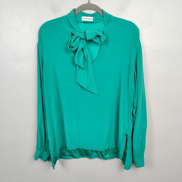 Scanlan Theodore Pussybow Silk Top‎ Womens 8 US Teal Green Pullover Designer - Picture 1 of 8